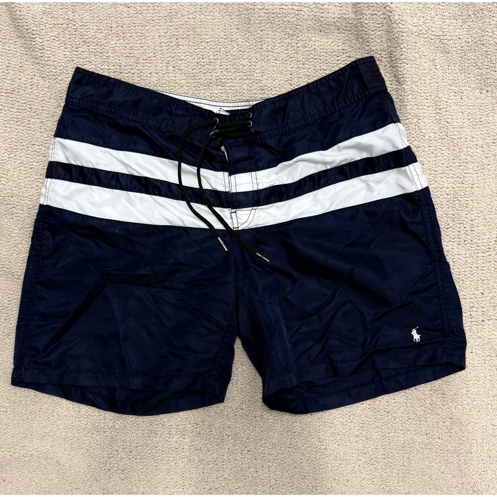 Polo Ralph Lauren Swim Trunks Men Large Navy White Stripe